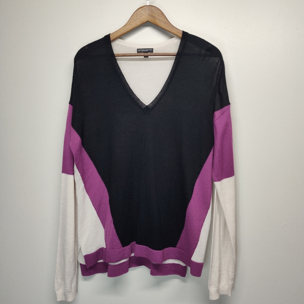 Lane Bryant Fine Merino Sweater Women Plus Size 18/20 Black Purple V-Neck Casual